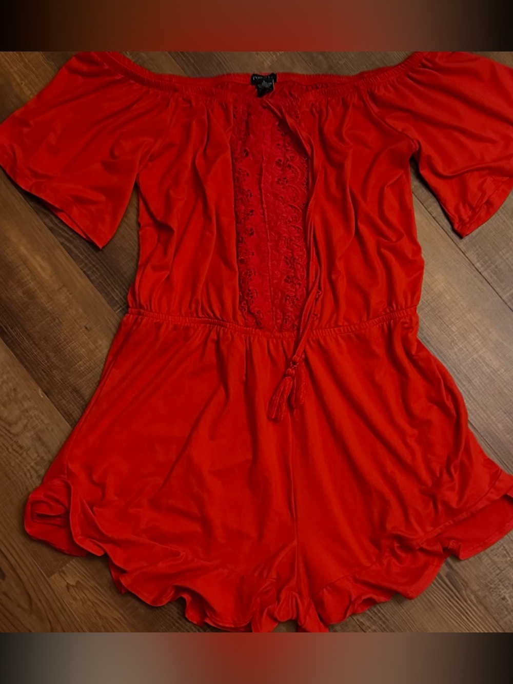 Rue21 Red Lace-Front Short Sleeve flutter Romper lg
